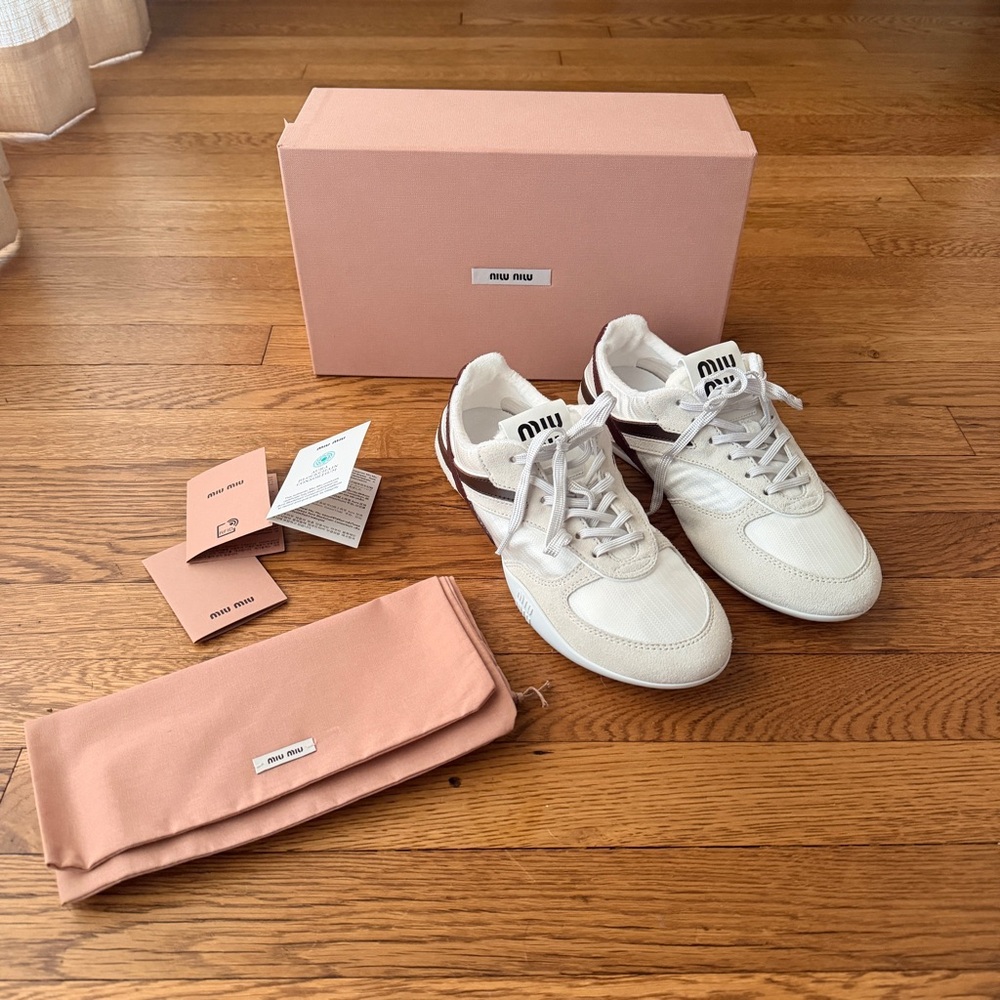 MIU MIU Gymnasium suede-trimmed sneakers